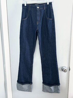 ASOS DESIGN Mid Rise Straight Jeans Turn Up Cuff Rinse Wash Denim Size 4